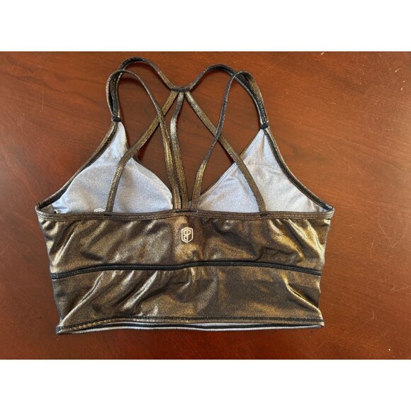 Born Primitive Metallic Strappy Sports Bra Gold/Black Shimmer Size Medium - Picture 3 of 9